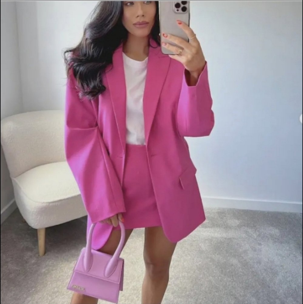 Zara hot pink strawberry oversized blazer - Picture 3 of 6